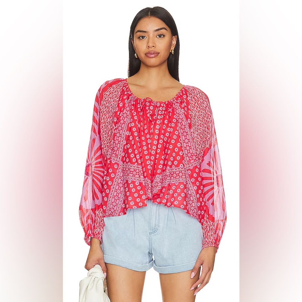 FREE PEOPLE Boho Floral Printed Flowy Blouse - Size XS - Red Combo - NWT - Picture 16 of 16